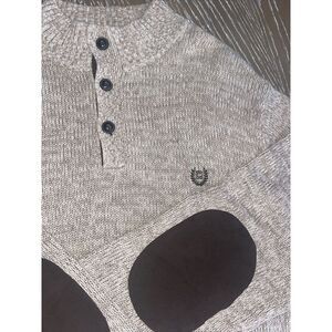 Chaps 1/4 Button Sweater Suede Elbow Pads Long Sleeve EUC‎ Beige/Brown FAST SHIP